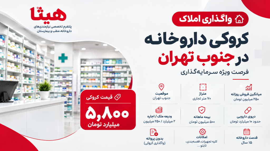 واگذاری کروکی داروخانه باسابقه در جنوب تهران